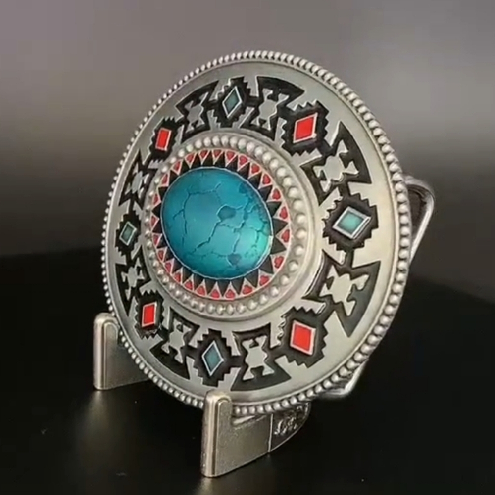 New Silver and Turquoise Southwestern Totem Belt Buckle
